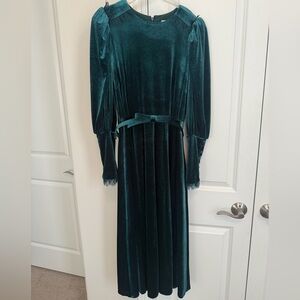 ANTONIO MELANI x Nicola Bathie Green Velvet Long Sleeve Dress